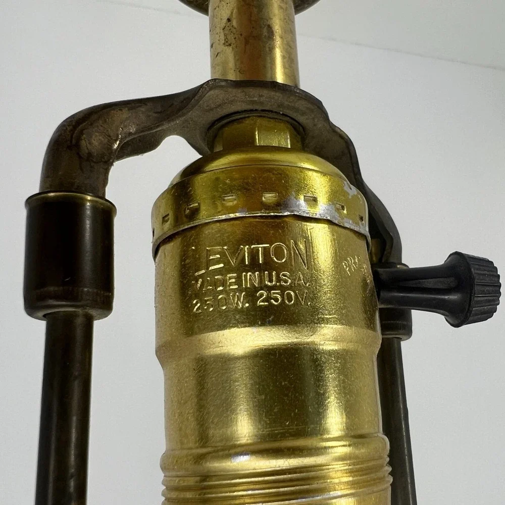 Vintage‎ Leviton Table Lamp Mid Century Modern Frosted Glass & Brass USA 29.5